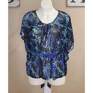 Multicolor Lightweight Sheer Stretch Top with Belt (not attached)